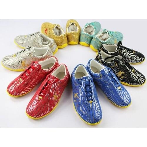 Unisex 5olor new top quality true leather wushu kung fu shoes kungfu martial arts sneaker golden/red/blue/black/silver