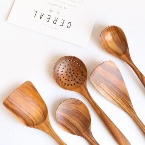 Household Unpainted Acacia Wooden Kitchen Tools With Long Handles Unique Solid Wood Cooking Tools Soup Spoons For Restaurant
