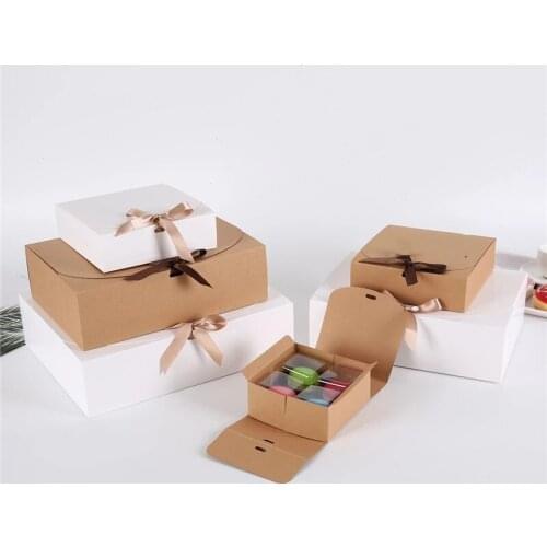 Square Kraft Paper Box Package Valentines Day Gift Candy Storage Boxes With Ribbons Birthday Party Favor Bags DIY Crafts Boxes