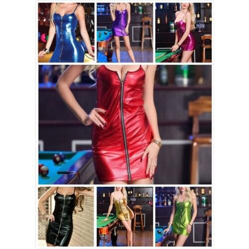 Patent leather light Camisole Front zipper Pure color sex shop s-xxxxl sexy latex dress pvc dress clubwear leather dres