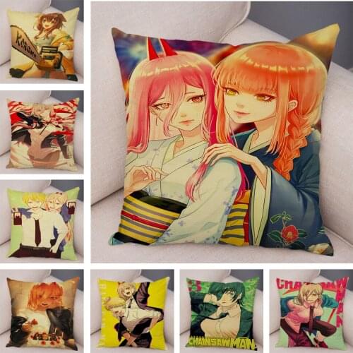 Hot Japanses Anime Cushion Cover Decor Cartoon Chainsaw Man Print Pillowcase Polyester Pillow Case for Sofa Home 45x45cm