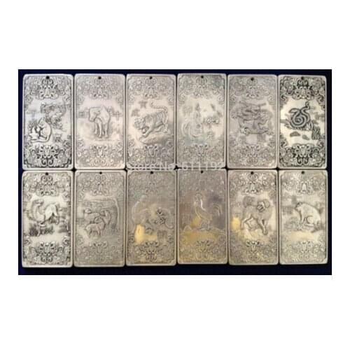 Copper Brass CHINESE crafts decor 12Pcs Old Chinese Twelve Zodiac Miao Silver Bullion thanka statue/Sculpture
