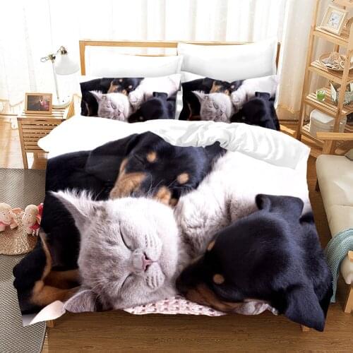 Cute Catr Dog Bedding Set Animal Fashion 3D Print Comforter Luxury Queen King Single Size Duvet Cover Set Home Textile Decor