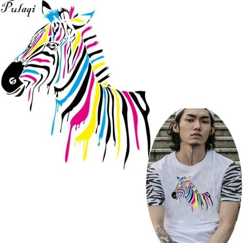 Pulaqi Fashion multicolor zebra Patches Heat Transfer on Clothes Stickers For T-shirt Dresses DIY Washable Clothing Accessory H