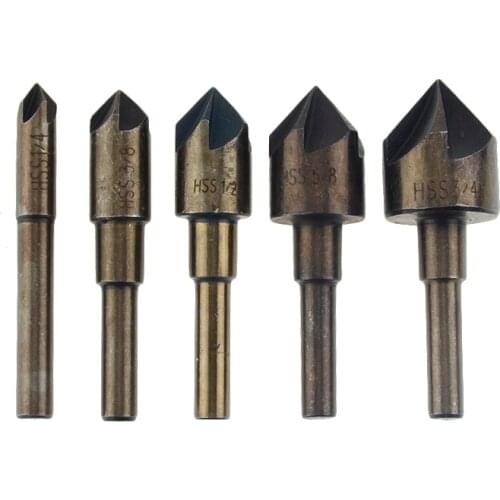 5pcs/set Industrial Countersink Drill Bit Round Shank Quick Change 1/4" 3/8"1/2" 5/8" 3/4" Kit Tool