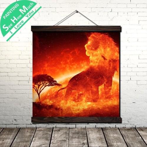 Solar Nocturnal Lion Scroll Painting Canvas Vintage Poster and Prints Wall Art Picture Living Room Bedroom Farmhouse Decoration