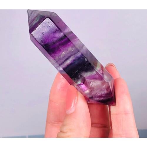 Natural Fluorite Crystal Color Bar Quartz Point /Butterfly Therapy Hexagonal Home Decor