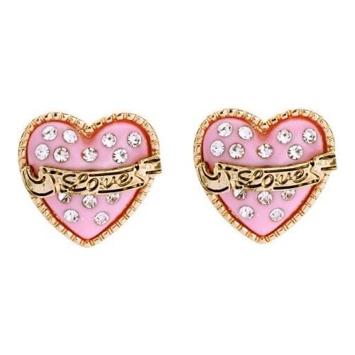 2021 New Valentines Day Gifts Pave Crystal Heart Stud Earrings for Women Metal Ribbon Embellished Love Earrings Wholesale