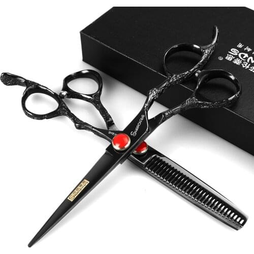 Professional Barbershop Hair Scissors 6 Inch Hair Scissors Black Pattern Japanese Hairdressing Scissors Set haircut shears makas