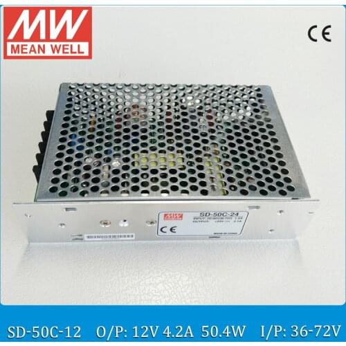 Original MEAN WELL converter SD-50C-12 Input 36~72VDC to Output 50W 4.2A 12VDC enclosed type converter