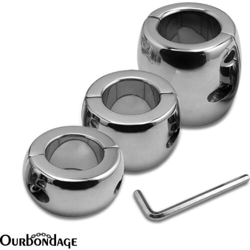 Ourbondage 3 Size Stainless Steel Drum Shape Penis Ring Stretcher Scrotum Pendant Restraint Penis Traning For Men Gay Sex Toy