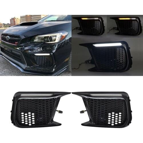 Fits For Subaru WRX 2018- 2-In-1 Front White Led Guide DRL Daytime Running Lights Dynamic Amber Turn Signal Lamps
