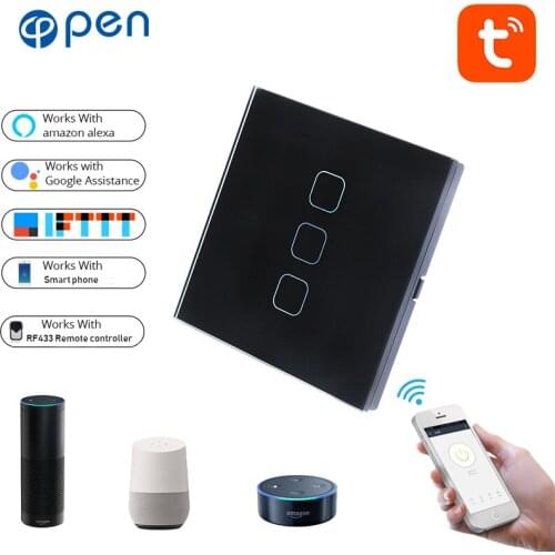 Tuya 3 Gang Wifi touch wall Switch light switch Global control compatible with Amazon Alexa,Google home for Smart home