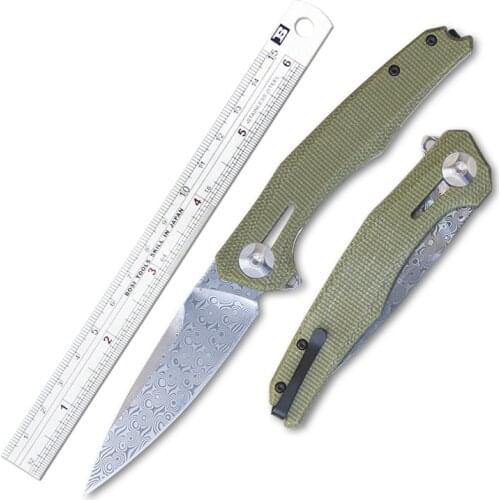 Tunafire Damascus Folding Knife Multifunctional High Hardness Pocket Knife Portable Camping Knife Outdoor Edc Survival Knife