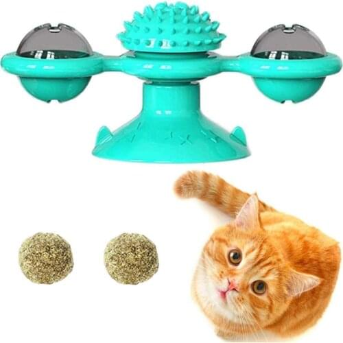 Windmill Cat Toys Turnable Interactive Pet Toy Rotating LED Light Ball Catnip Teeth Cleaning Massage Cats Hair Brush Grooming