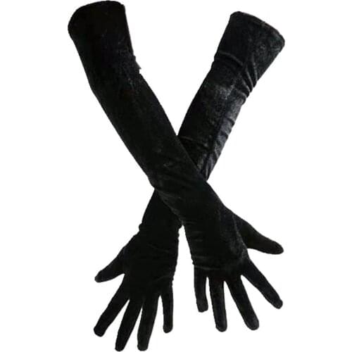 Vintage Women Full Finger Stretchy Long Evening Party Velvet Gloves Arm Warmers