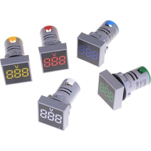 22MM AC 12 to 500 Voltage Voltmeter Square Panel LED Digital Voltage Meter Indicator Light AD101-22VMS