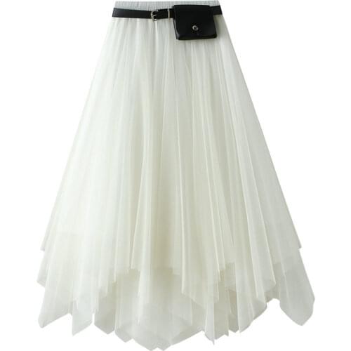 2021 Summer New Elastic High Waist Thin Simple Irregular Skirt Casual All-match Women A-line Mesh Long Skirt Tide Free Shipping