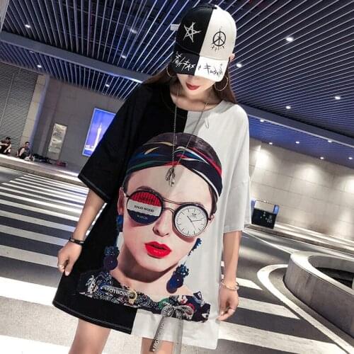 TREND-Setter 2018 Summer Loose Black White T Shirt Women Sunglasses Pattern Short Sleeve T-Shirt Ladies