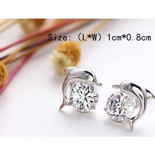 Cute Romantic Dolphin Love Stud Earrings For Women High Quality Silver Plated Round Cut AAA Zircon Brinco Bijoux