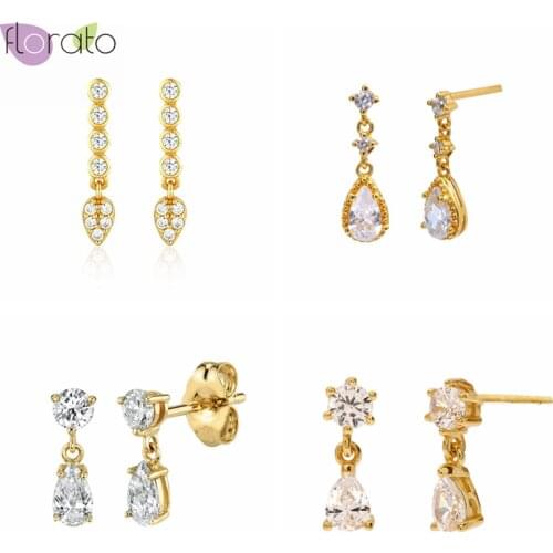 Mini White Zircon Water Drop Silver Earrings for Women 925 Sterling Silver Stud Earrings Gold Silver Fashion Jewelry