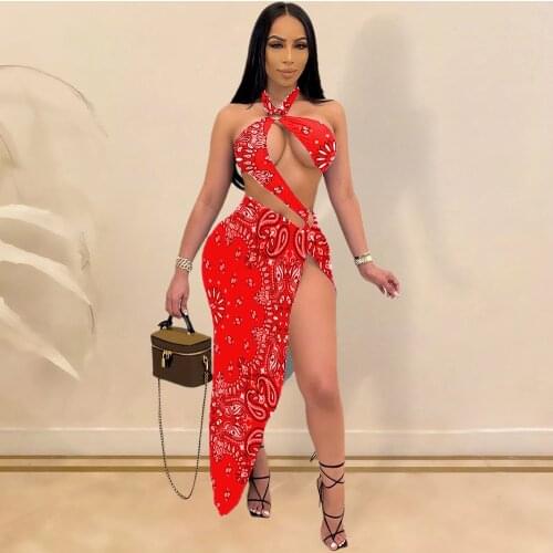2021 New Arrival Famous Brand 2 pcs Women Set Halter Strapless Bodysuits Maxi Dress Summer Beach Outfits