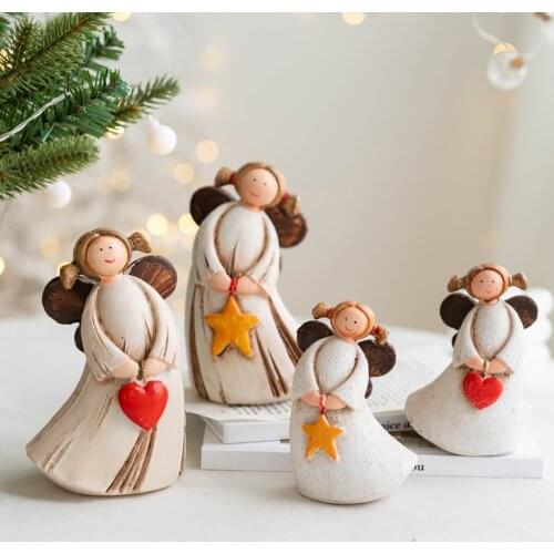 Christmas Angel Girl Desktop Ornament Lovely Girl With Wing Resin Craft Figurine For Fairy Theme Cake Topper Pastoral Decoration