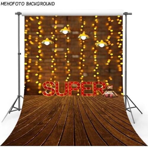 Gold Glitter Backdrop Superhero Wood Floor Photography Background Newborn Red Brick Wall Droplights Kids Photobooth Pictures