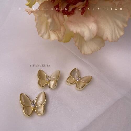 10pcs/lot Nail Art Zirconium Gold Net Red Butterfly Shell Cats Eye Jewelry Three-dimensional Butterfly Nail Decoration