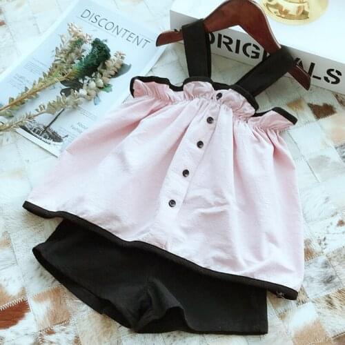 DFXD Children Girls Summer Clothing Sets 2018 New Fashion Cotton Soild Color Sleeveless Loose Top+Shorts 2pc Girls Set 2-8Years