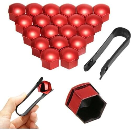 20PCS 17mm Car Wheel Nut Cap Bolt Covers For Honda Civic Bmw Mercedes Renault Exterior Decoration Protecting Bolt Rims Red
