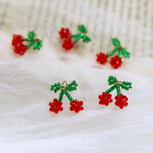 4pcs 2020 New Arrival Exquisite crystal beads woven cherry pendant DIY Design Female jewelry earrings accessories materials