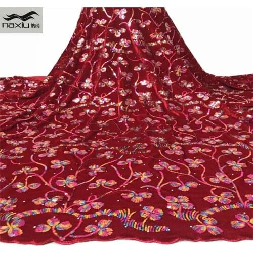 Madison African Velvet Lace Fabric Embroidered Nigeria Sequins Lace Fabric Top Selling French Tulle Lace Fabric for Women Dress