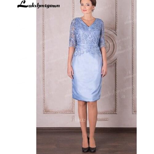 Appliqued Midi-Length Pencil Satin Mother Of The Bride dress Abiti da Sera Sheath Evening Party Dress Half Sleeves