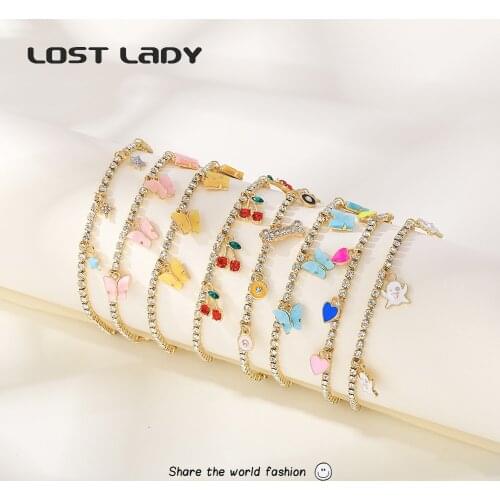 Lost Lady Cute Butterfly Anklet Bracelet Fashion Anklets for Women Rhinestone Foot Chain Beach Leg Bracelets Boho Jewelry Gift
