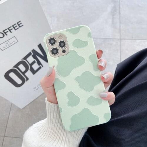 Retro Matcha green cow print kawaii Japanese Phone Case For iPhone 12 11 Pro Max Xs Max XR X 7 8 Plus 7Plus case Cute Soft Cover