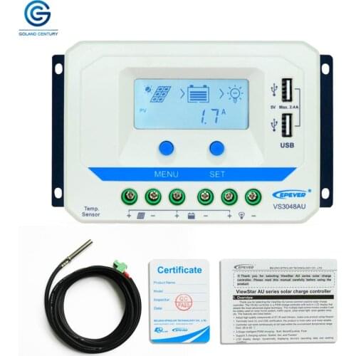 EPever 30A 60A solar charge Controller 12V 24V 36V 48V Auto 3048AU 6048AU Double USB Charge Ports