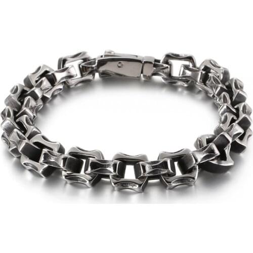 European and American retro vintage trend irregular square mens titanium steel bracelet