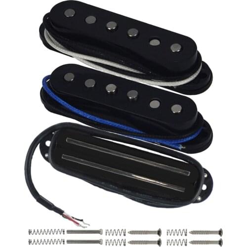 FLEOR 3pcs Staggered Alnico 5 Single Coil Pickups & Hot Rail Pickup Ceramic Black for SSS Guitar Parts