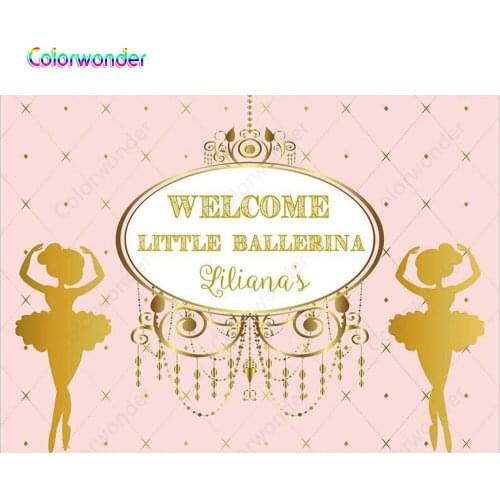 Little Ballerina Girls Backdrops for Photography Golden Girl Shadow 7x5ft Pink Backgrounds with Twinkle Stars Custom Backdrops