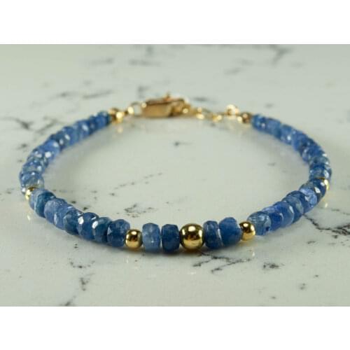 Blue Sapphire Bracelet with Gold filled bead, September Birthstone, 14K Gold Filled Jewelry for Women, hand Made in TURKEY