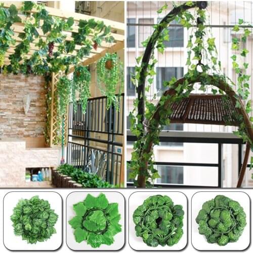 2.3M Artificial Ivy Vine Garland Plants Fake Grape Leaves Plastic Silk Green Hanging Ivy Leaf Plants Vines Garden Home Decor