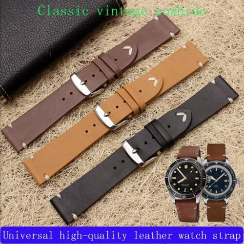 Classic vintage leather watch strap Mens For Oris Certina RADO Captain Cook Hamilton Pin buckle leather strap accessories