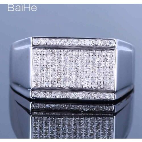 BAIHE Sterling Silver 925 0.5CT Certified H/SI Round Genuine Natural Diamonds Engagement Men Trendy Fine Jewelry Diamond Ring