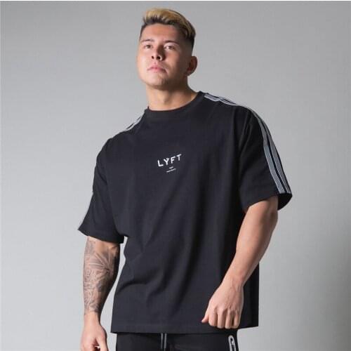 Side Striped Fitness Running Summer T Shirt Men O-Neck T-Shirt Cotton Bodybuilding Sport Shirts Tops Tee Gym Causl Mens T Shirt