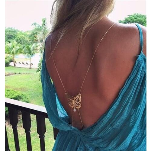Fashion Fragrance shoulder back dish butterfly pearl tassel water drop gem sexy body chain Bohamian Vintage Jewelry