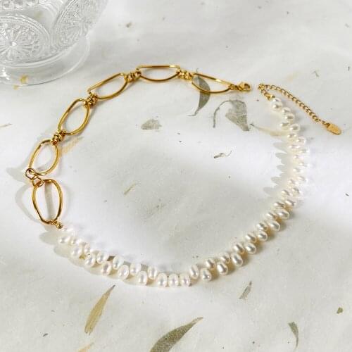 Monlansher Titanium Steel Natural Pearls Spliced Necklace Womens Large Pin Chain Choker French Daily Fashion Necklaces Jewelry