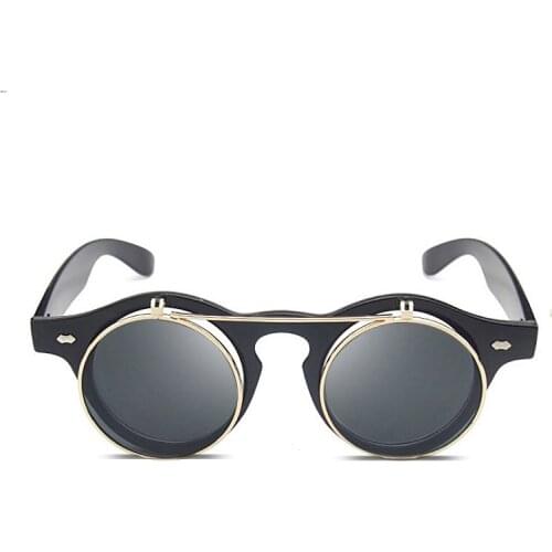Flip Up Sunglasses Men Round Vintage 2018 Steampunk Unisex Retro Black Frame Sun Glasses For Women Circle Lens Punk Style Shades