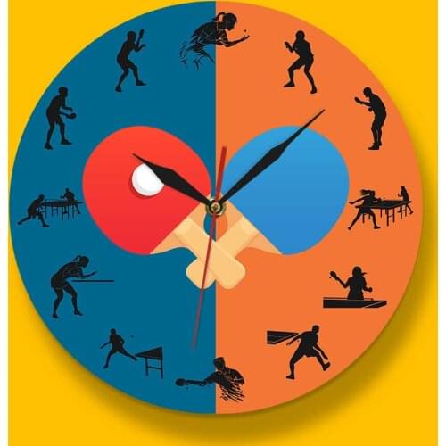 Table Tennis Bat Wall Clock Modern Design Pingpong Game Player Silhouette Wall Clock Stadium GYM Home Decor Pingpong Fans Gift