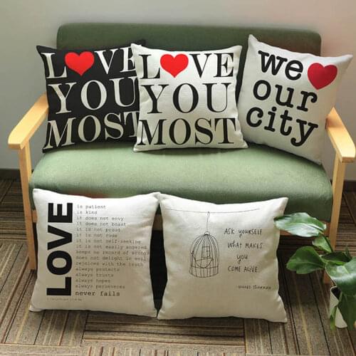 Love You Most We Love Our City English Letters Red Love Pattern Pillow Case Home Sofa Chair Car Decoration Cushion Cover 45x45cm